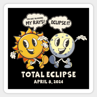 Funny Total Solar Eclipse USA April 8, 2024 Retro Cartoon Sun And Moon Sticker